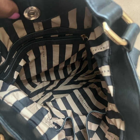 Kelsi Dagger Black Leather Handbag With Adjustable Crossbody Strap Gold Hardware - Picture 7 of 11